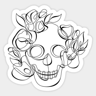 Minimalistic Continuous Line Skull with Poppies Sticker